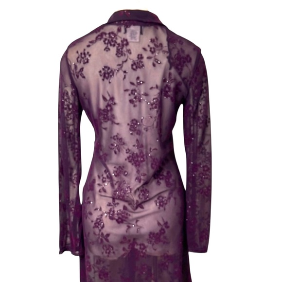 Deep Purple Sheer Lace V-Neck Long Blouse - Picture 6 of 15